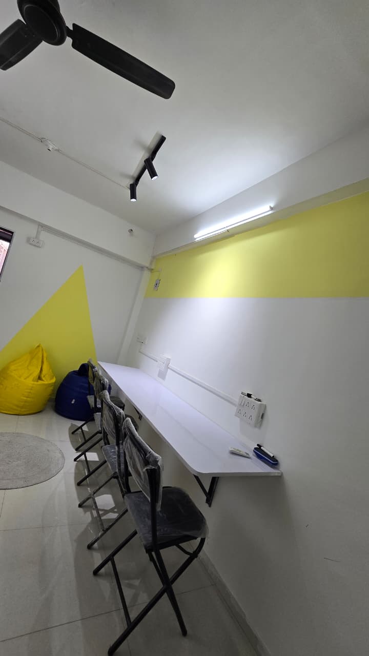 Work desk area with power points and bean bags